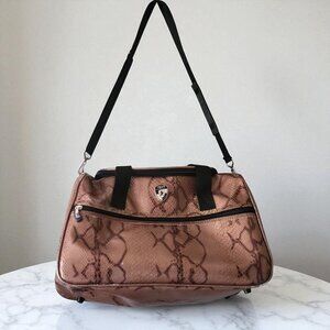 Heys Brown Faux Snakeskin Duffel Luggage Bag Adjustable Strap & Zipper Closure